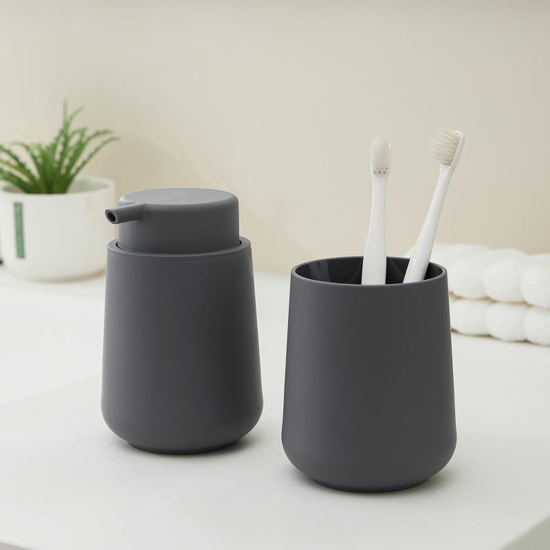 YAUKPH Matte Gray Foaming Hand Soap Dispenser Plastic 11 oz - Modern Minimalist Style for Bathroom & Kitchen Countertop Refillable - Image 3